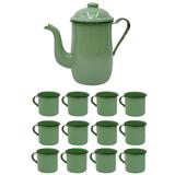 Bule Café Esmaltado 1,25 Litros e 12 Xícaras 70ml Tradiconal Verde - Zanline
