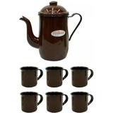 Bule Café Esmaltado 1,25 Litros e 6 Xícaras 70ml Tradiconal Marrom - Zanline