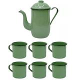 Bule Café Esmaltado 1,25 Litros e 6 Xícaras 70ml Tradiconal Verde - Zanline