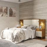 Cabeceira para Box Casal com 2 Mesas de Apoio Royalle Robel Nature off White