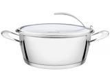Caçarola Rasa Aço Inox com Fundo Triplo e Tampa de Vidro 24cm Ventura - Tramontina