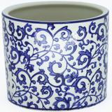 Cachepô Vaso Cerâmica Eulalia 14cm Off White e Azul HomeCo