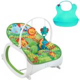 Cadeirinha bebê descanso vibratória verde e babador silicone - Color baby