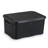 Caixa Organizadora de Plástico Rattan Médio com Tampa Preto - Nitron