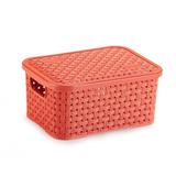 Caixa Organizadora de Plástico Rattan PP com Tampa Cor Coral - Nitron