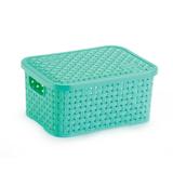 Caixa Organizadora de Plástico Rattan PP com Tampa Cor Verde - Nitron