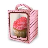 Caixa para Cupcake Festa Poá Rosa e Marrom 08 unidades - Festabox
