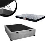 Cama Box Baú Casal Suede Cinza + Colchão Superiore Espuma D33 Conforto Bom 138x188x57