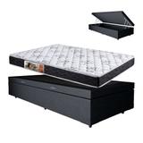 Cama Box Baú preto Solteiro Colchão Mola bonnel + 61x88x188 - A colchoes