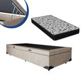 Cama Box Baú Solteiro Colchão Espuma D33 Bordado + Box Suede Bege Sp Móveis 62x78x188