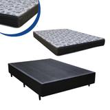 Cama Box Casal Colchão Espuma D33 Bordado + Box Co. Sintético Preta Sp Móveis 56x138x188