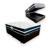 Cama Box Com Baú Casal + Colchão De Molas - Anjos - Classic Black 138cm