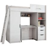 Cama Multifuncional 3 gavetas 3 nichos 1 prateleira com escrivania Conect - Santos Andira - Santos andirá