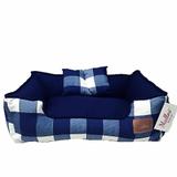 Cama Para Cachorro e Gatos Tamanho P Azul Xadrez - Malloo moda pet