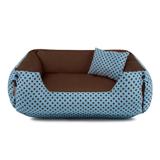 Cama Pet Cachorro Gato Dupla Face Lola - M - Azul Poá Marrom - Senhor bicho