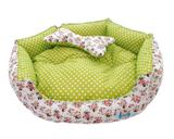 Cama Pet Cachorro Gato Redonda Diamante - Tam.P - Branco Floral com Verde - Tili pet