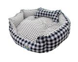 Cama Pet Cachorro Gato Redonda Diamante - Tam.P - Xadrez Marinho - Tili pet