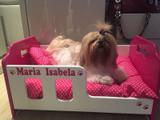 Caminha para cachorro em madeira, Berço Cama, tamanho G 80x55 -Cor Pink - Artesanato jsl