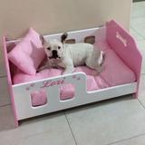 Caminha para cachorro em madeira, Berço Cama, tamanho G 80x55 -Cor Rosa claro - Artesanato jsl