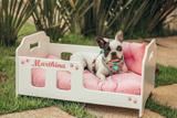 Caminha para cachorro em madeira, Berço Cama, tamanho G 80x55 -Cor Toda Branca - Artesanato jsl