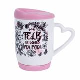 Caneca alça coração tampa e base de silicone rosa - Metalnox