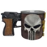 Caneca Com Alça Pistola Caveira 3d Resina Inox 400ml - Pdv