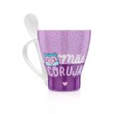 Caneca Com Colher Mãe Coruja Fofa - Mãe Coruja - Ludi