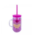 Caneca Com Tampa E Canudo Mulher Maravilha Rosa 420ml - Liga Da Justiça - Minas presentes