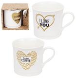 Caneca de Porcelana 310ml com Colher Café Coração DMBrasil Sortida - Dm brasil