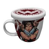 Caneca de Porcelana Branca com Tampa Mulher Maravilha Urban