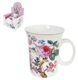 Caneca De Porcelana Flores Rosas 320Ml Na Caixa - Dm brasil