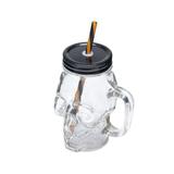 Caneca de vidro c/ tampa e canudo caveira rock style 450ml - lyor