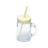 Caneca de Vidro C/Tampa e Canudo Party Amarela 425Ml - Lyor