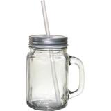 Caneca de Vidro Mimo Style Retrô com Canudo e Tampa Prateada para Festas