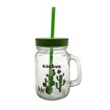 Caneca Jarra de Vidro com Canudo Cactus 450 ML - Urban