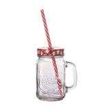 Caneca Pote com canudo vermelho 410 ml Vidro Hauskraft CANP-410VM