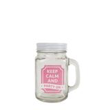 Caneca Pote de Vidro Mason Jar Keep Calm Rosa - Festabox