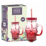 Caneca pote vidro caveira vermelha ptl 184 - Brasfoot