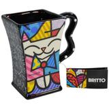 Caneca Quadrada Romero Britto Gato - Ceramica - 12cm x 13cm x 9cm - Trevisan Concept