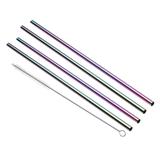 Canudo Aço Inox Multicolorido Reutilizavel Limpador Eco Kit com 4 Reto - Ab midia