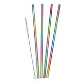 Canudo Aço Inox Reutilizavel Kit com 4 Reto Multicolorido Eco Limpador - Braslu
