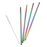 Canudo Aço Inox Reutilizavel Multicolorido Eco Limpador Kit com 4 Reto - Ideal