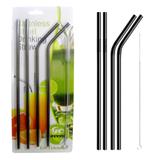 Canudos Aço Inox Metal Preto Kit 4 Reutilizaveis Retos Curvos Escova Limpeza - Ab midia