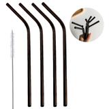 Canudos Black Aço Inox Curvos Metal Reutilizaveis Escova kit 4 - Ab midia
