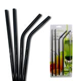 Canudos Kit 4 Reto Curvos Preto Aço Inox Reutilizaveis Escova limpeza - Ideal