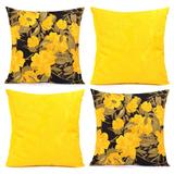 Capa de Almofada Kit 4 Unidades Amarelas e Florais 45cm x 45cm com zíper + Prot. de Braço de Sofá - Moda casa enxovais
