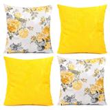 Capa de Almofada Kit 4 Unidades Amarelas Florais 45cm x 45cm com zíper + Prot. de Braço de Sofá - Moda casa enxovais