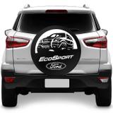 Capa De Estepe Ecosport 03 04 05 06 07 08 09 10 11 12 13 14 15 16 17 18 Preto E Branco Com Cadeado - Splody