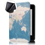 Capa Novo Kindle Paperwhite à Prova D'água WB Ultra Leve Auto Hibernação Sensor Magnético Silicone Flexível Mapa Mundi