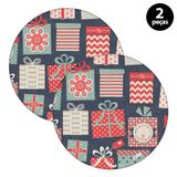 Capa para Sousplat Mdecore Natal Presente Azul